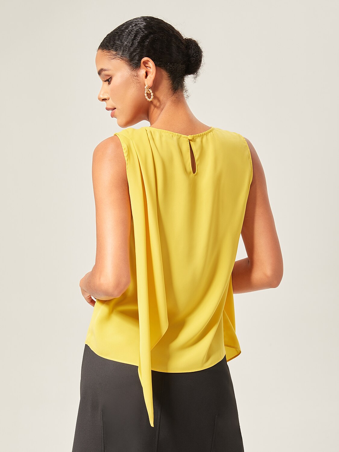 Light Yellow Cowl Neck Sleeveless Blouse