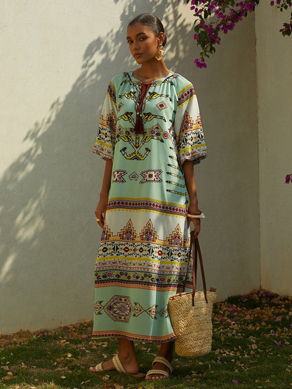 Vacation Vintage Geometric Print Straight Chiffon Maxi Dress