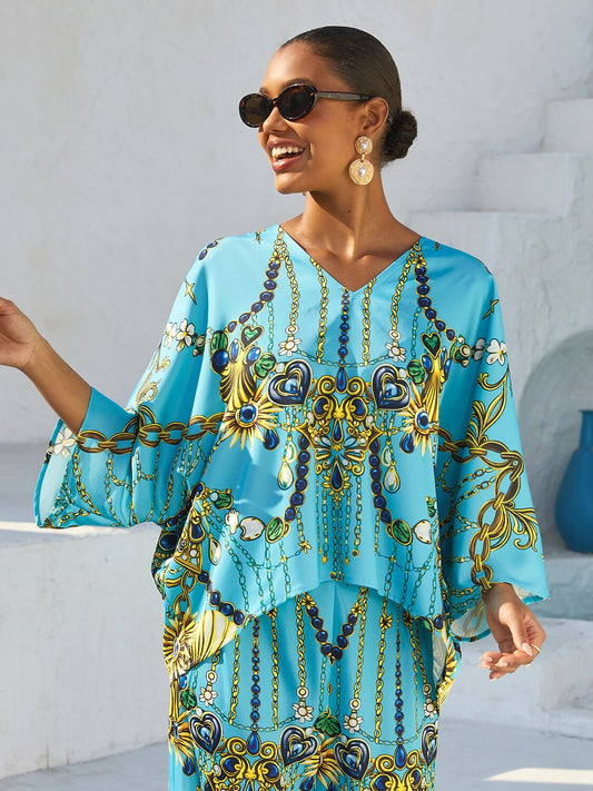 Vintage Jewelry Silky Satin Batwing Sleeve Top