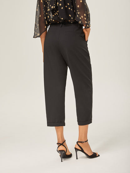 Slim Fit Black Wool Ankle Cigarette Pants