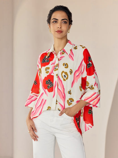 Chiffon Floral Print Casual Daily Shirt