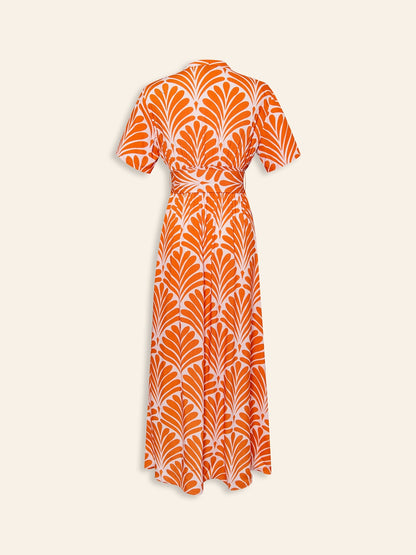 Orange Short Geometric Pattern Maxi Dress