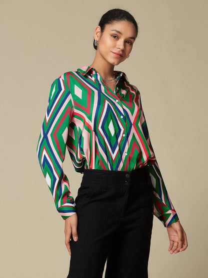 Satin Geometric Print Casual Shirt