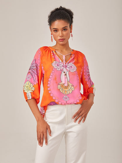 Vacation-Style Placement Print Pullover Top