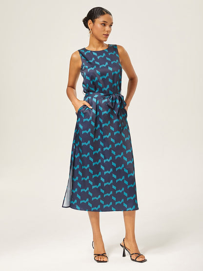 Matte Satin Geometric Sleeveless Maxi Dress