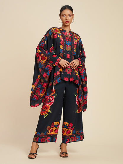 Top Chiffon Floral Print Lapel Ethnic Style