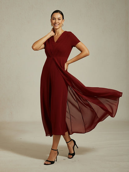 Paneled Design Faux Flowy Sheer Stretch Fabric Jumpsuit