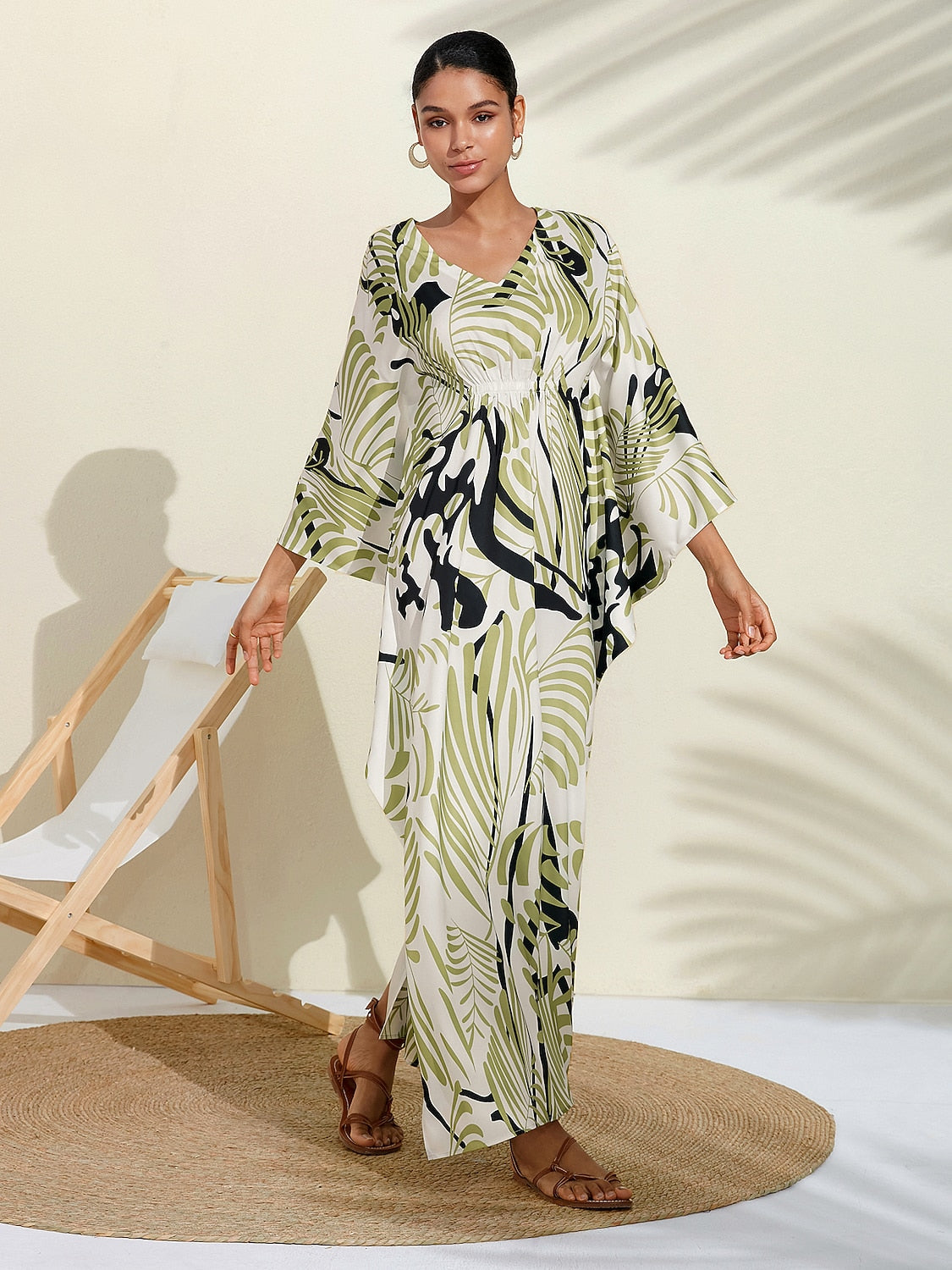 Satin Floral Maxi Dress Kaftan Dress