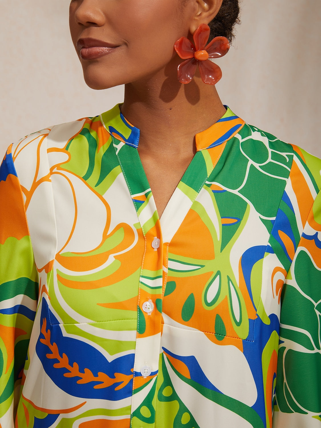 Vacation Color Contrast Floral Print Ruched Satin Maxi Dress