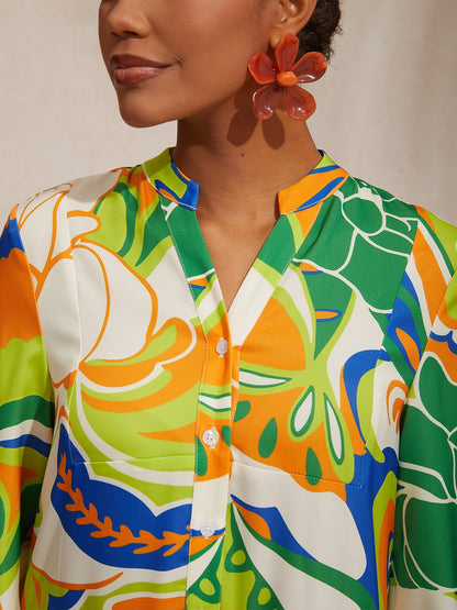 Vacation Color Contrast Floral Print Ruched Satin Maxi Dress