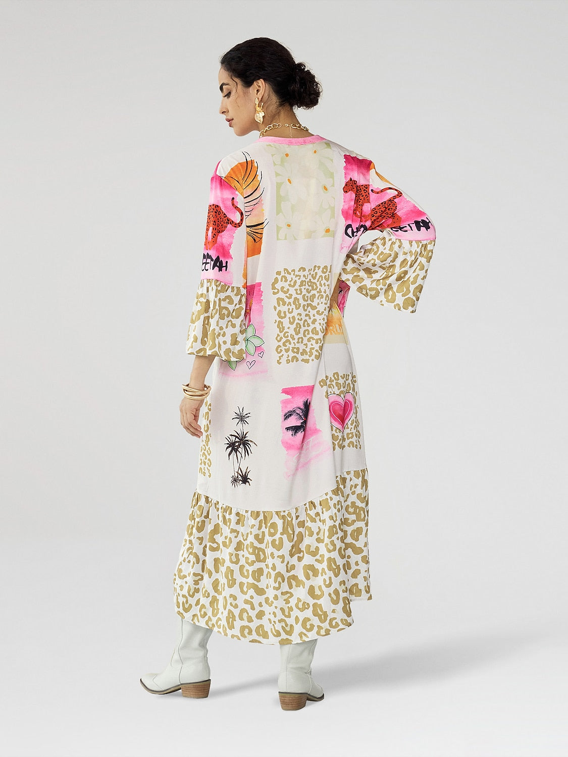 Satin Leopard Print Button Up Maxi Dress