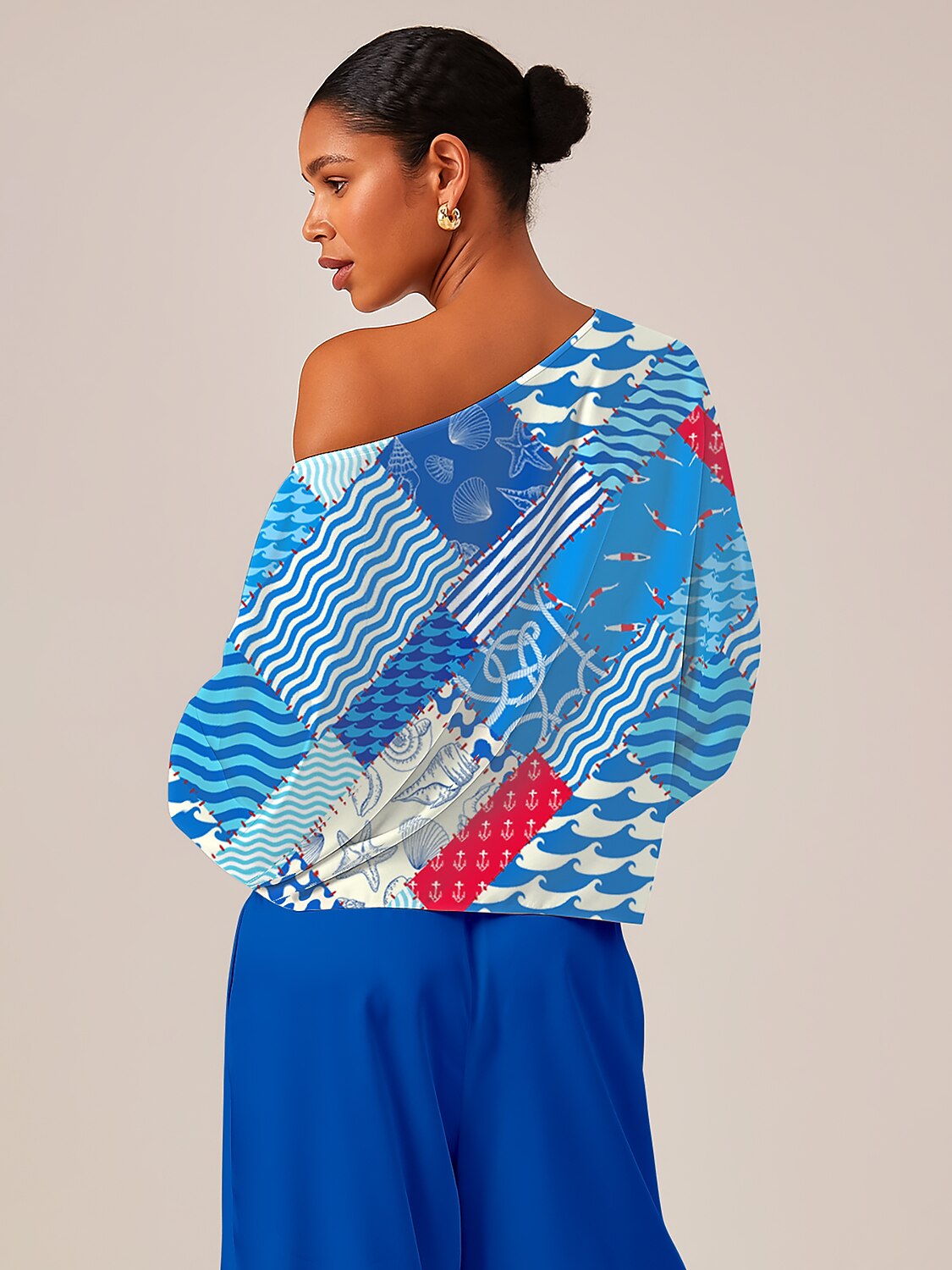 Ocean Inspired Geometric Off-Shoulder Top