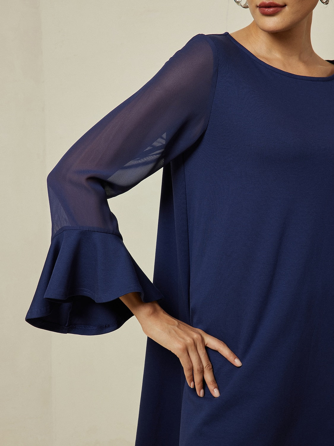 Modal Patch Flare Cuff Knit Blouse