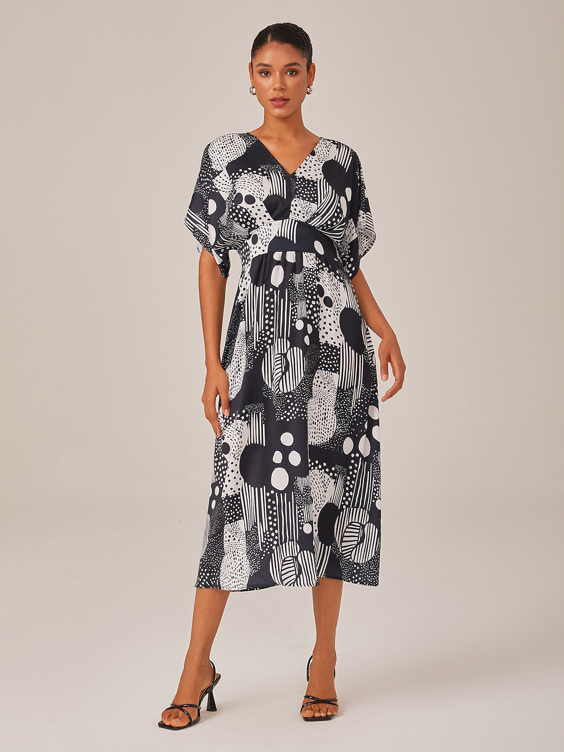 Midi Dress Chiffon Geometric Polka Dot Print