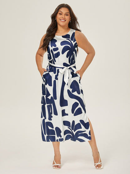 Matte Satin Sleeveless Floral Print Vacation-Style Maxi Dress
