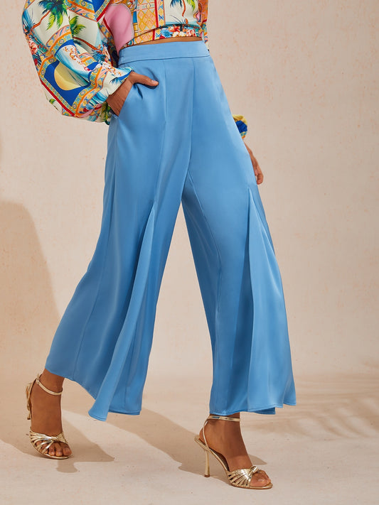 Vacation Elastic Waist Satin Wide Leg Pants