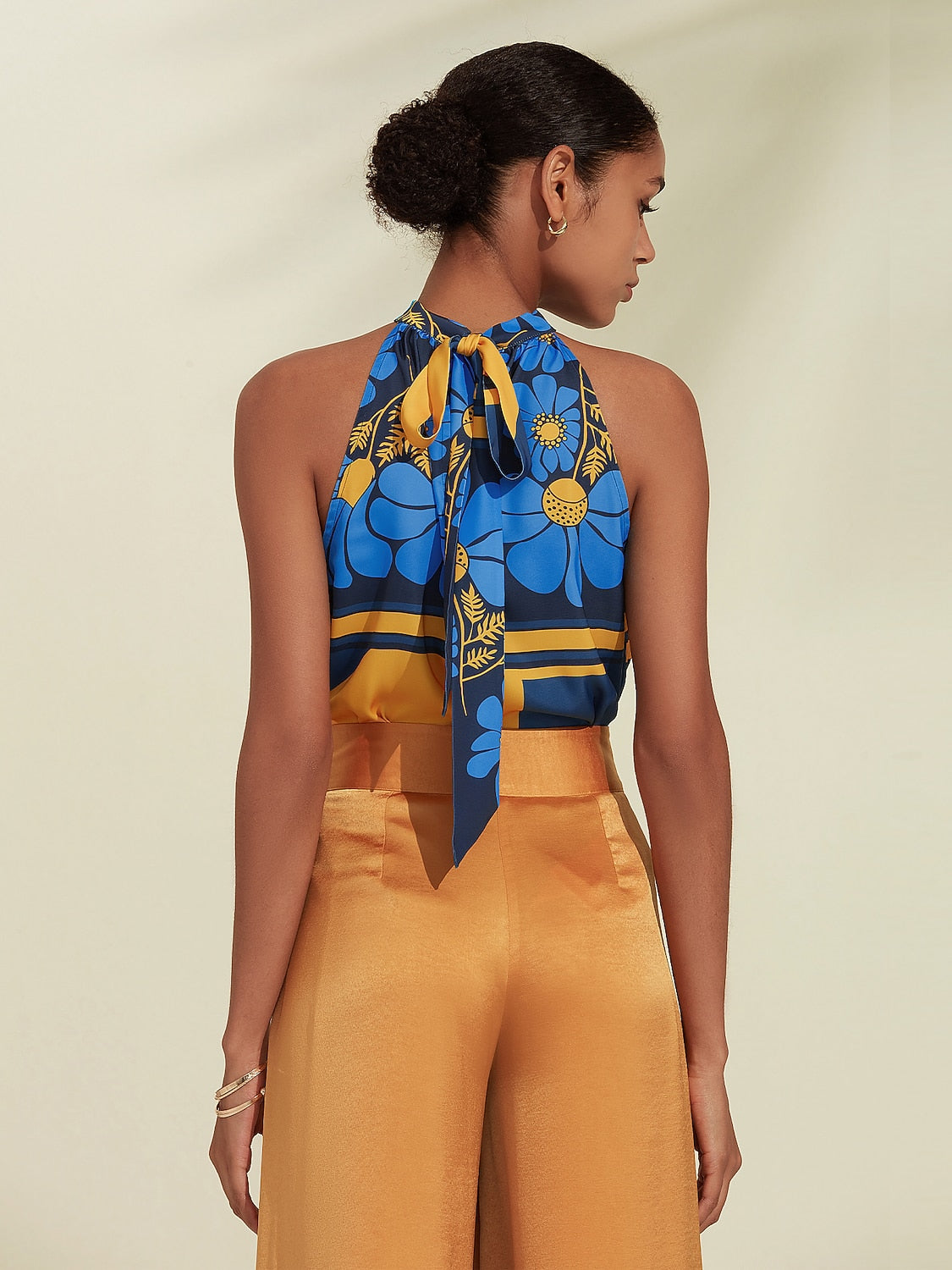 Geometic Flower/Plants Ruched Tie back/Tie front Blouses