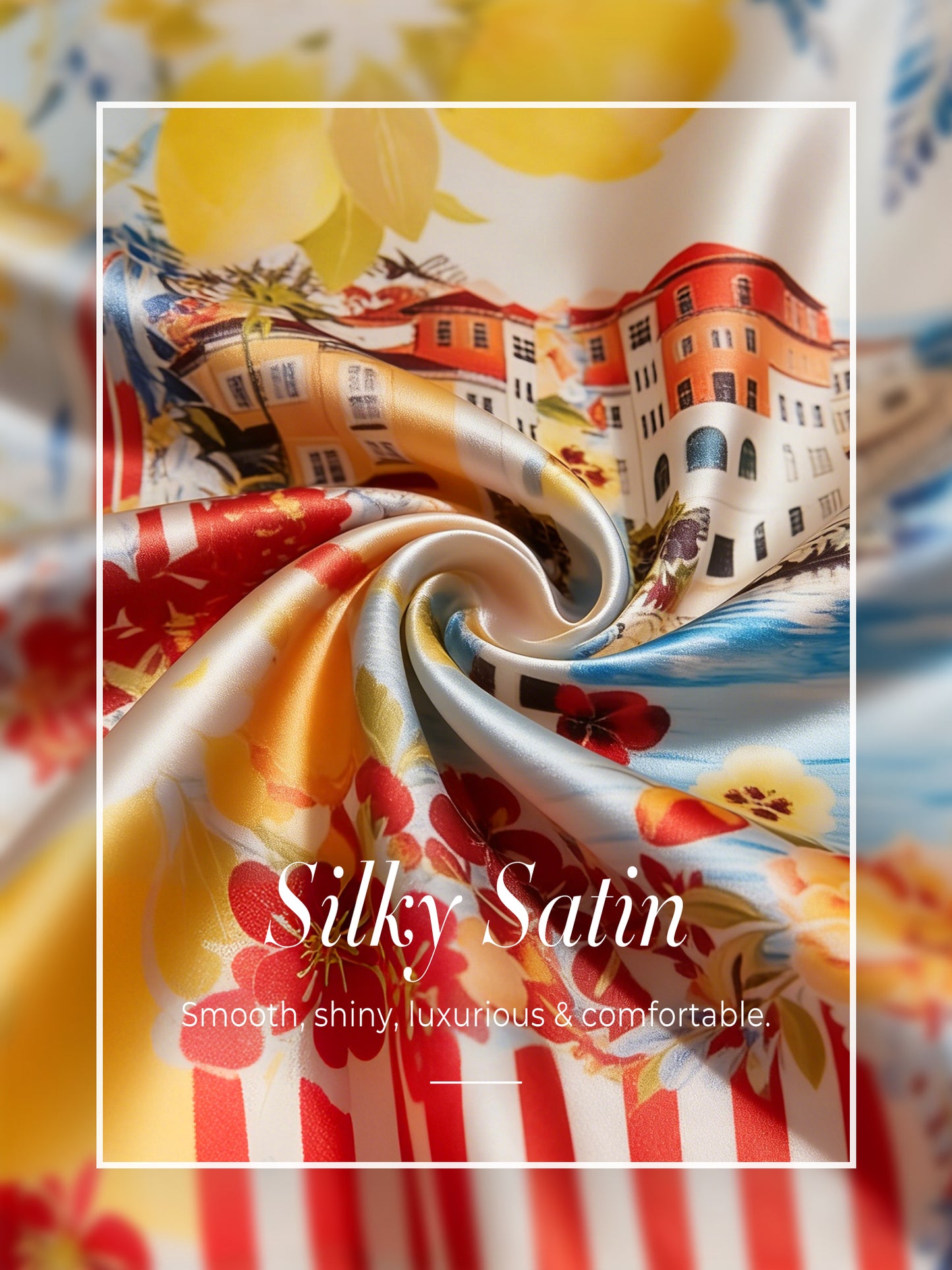 Vacation Scenic Floral Print Straight Satin Shirt Dress