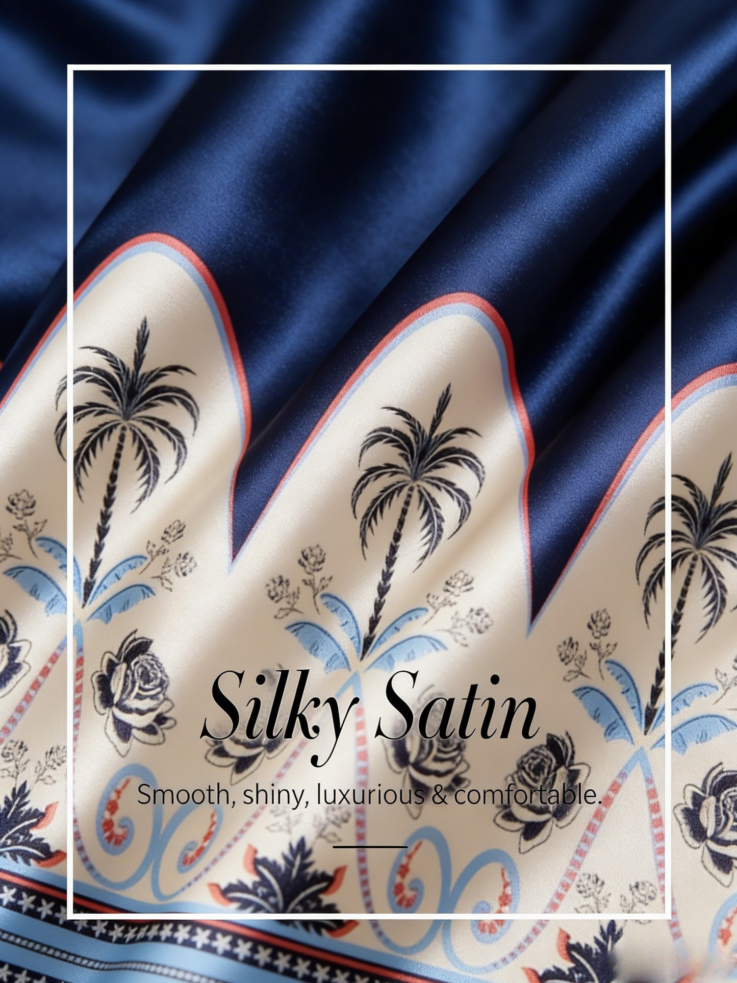 Summer Night Palm Silky Satin Dolman Sleeve Top