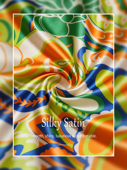 Vacation Scenic Floral Print Straight Satin Shirt Dress