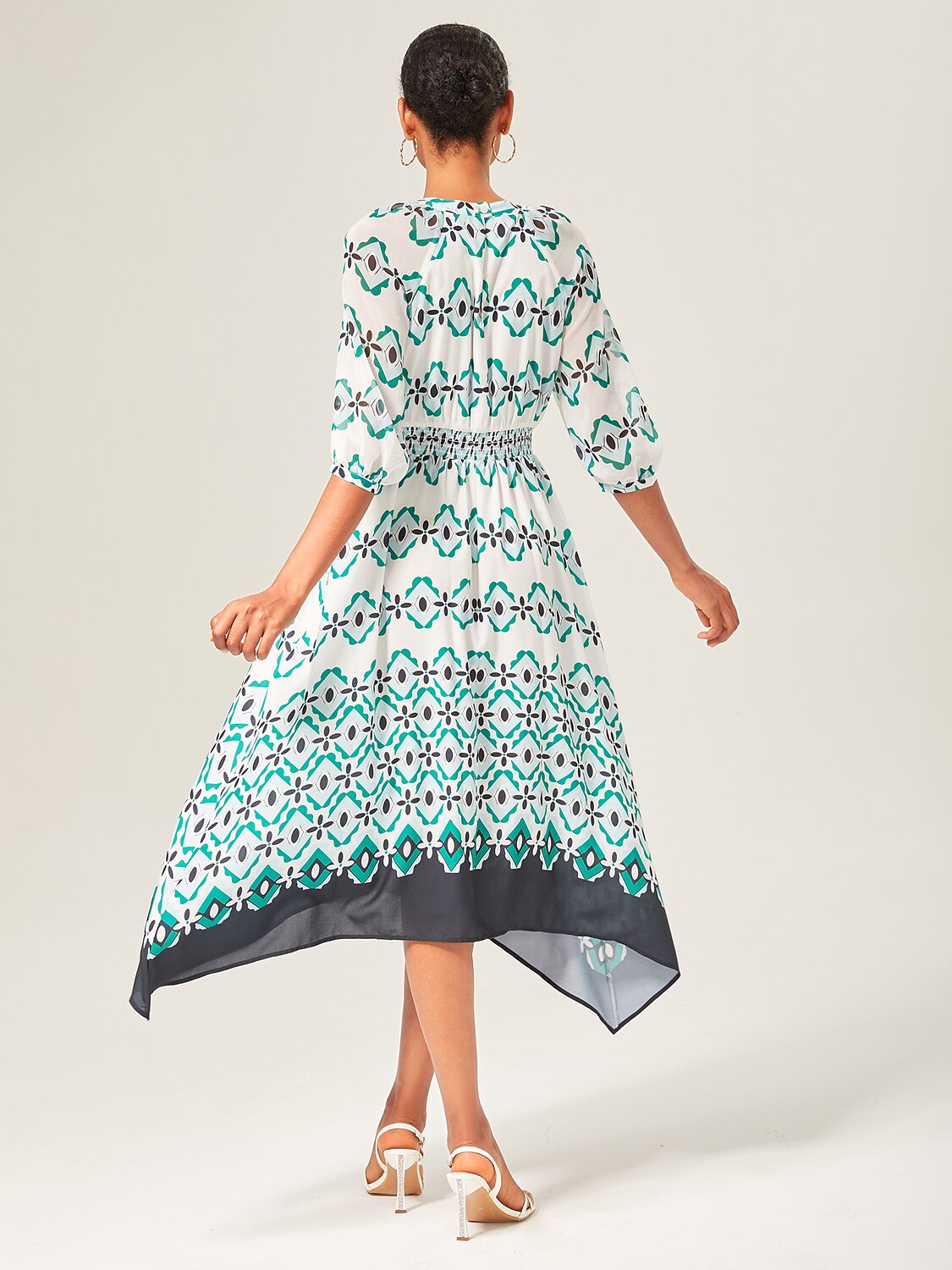 Geometric Cinched Waist Midi Dress