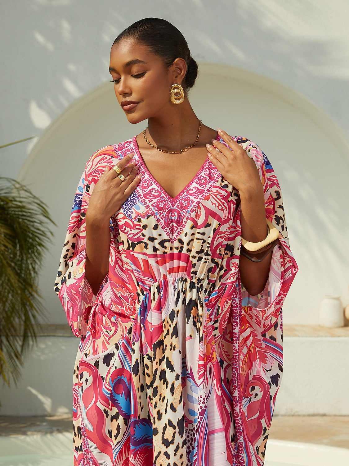 Vacation Paisley Leopard Print Chiffon Maxi Dress