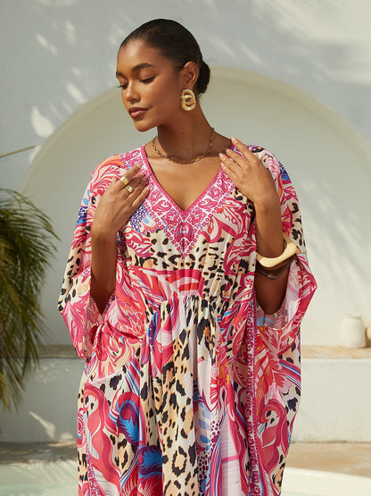 Vacation Paisley Leopard Print Chiffon Maxi Dress