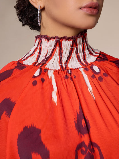 Chiffon Orange Bohemian Printing Turtle Blouse