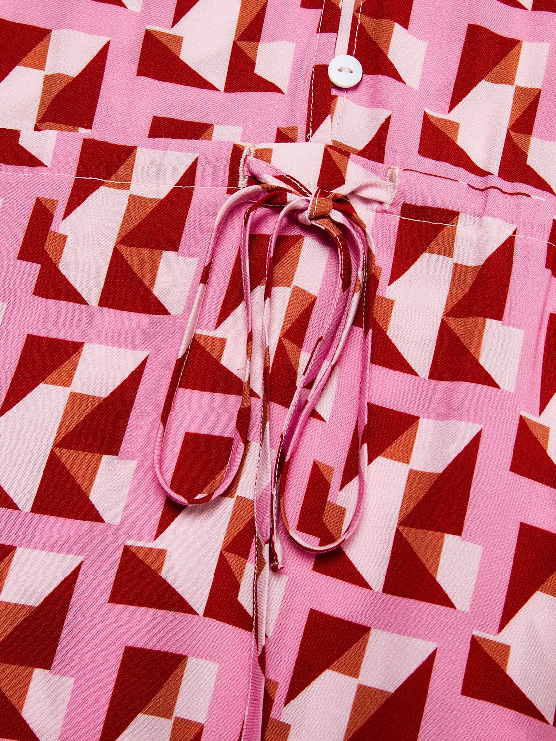 Resort Maxi Dress Pink Short Geometic Drawstring