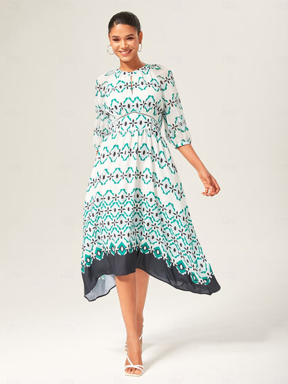 Geometric Cinched Waist Midi Dress