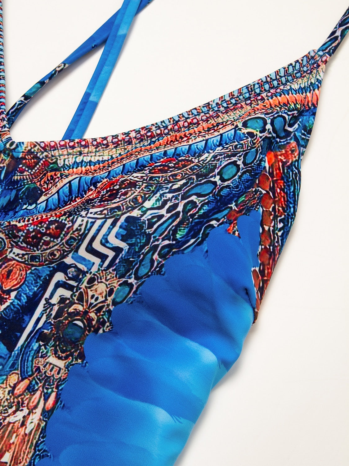 Vacation Feather Leopard Print High Stretch Fabric Tie Swimsuit