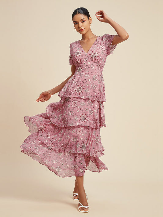 Chiffon Floral Short Maxi Dress