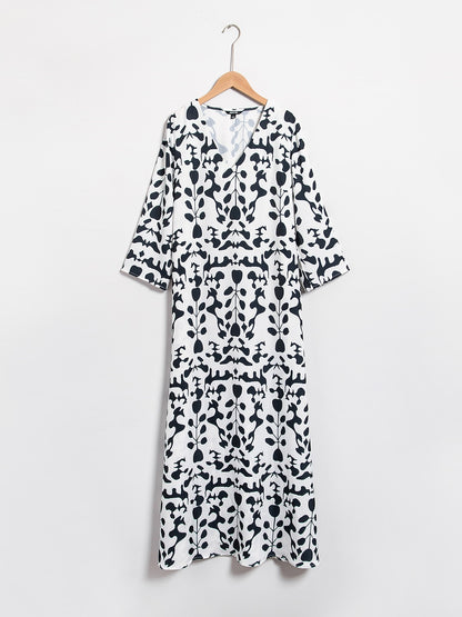 Satin Floral Geometric Pattern Vacation Maxi Dress