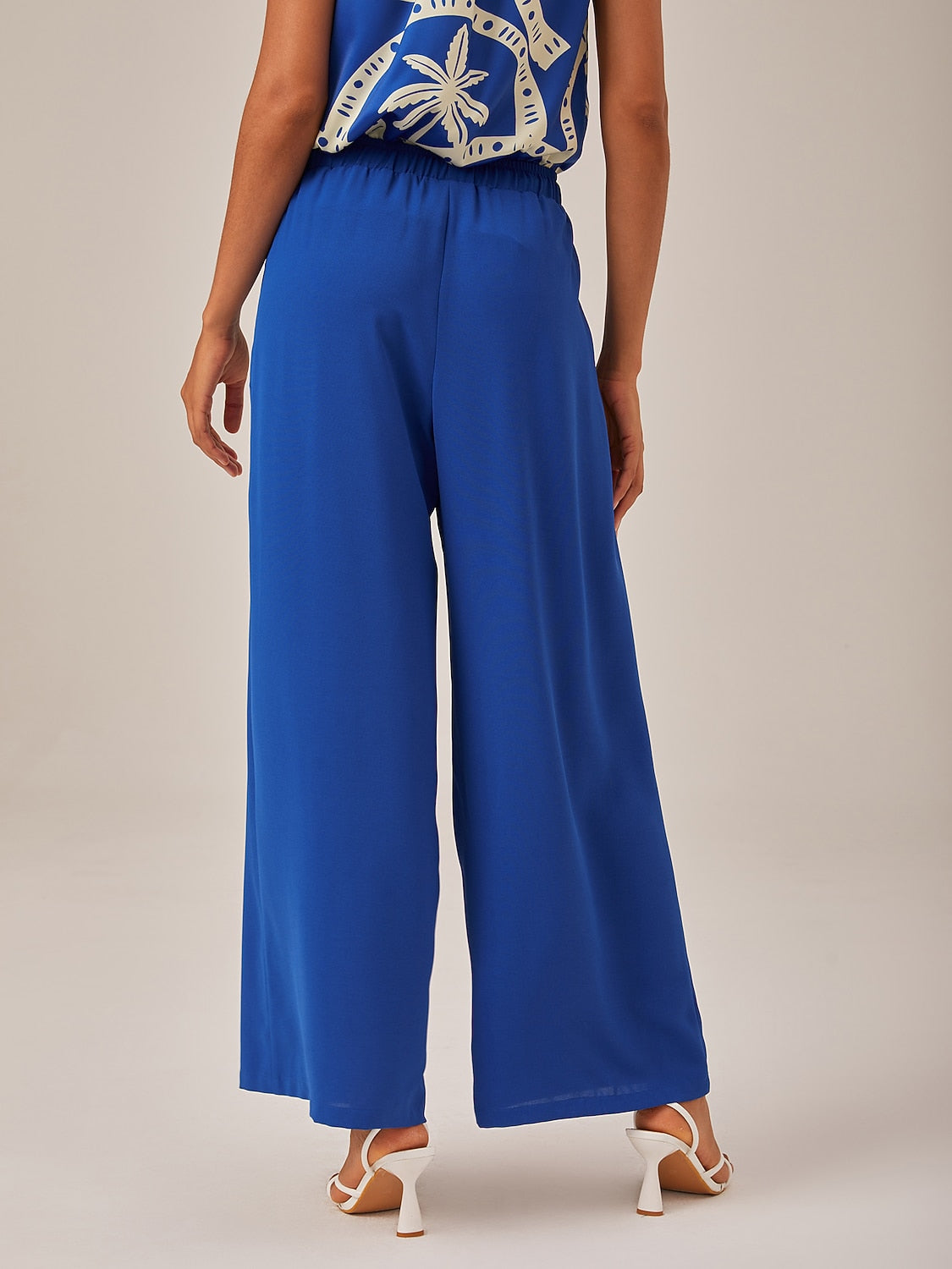 Elastic Chiffon Waist Drawstring Wide Leg Resort Pants