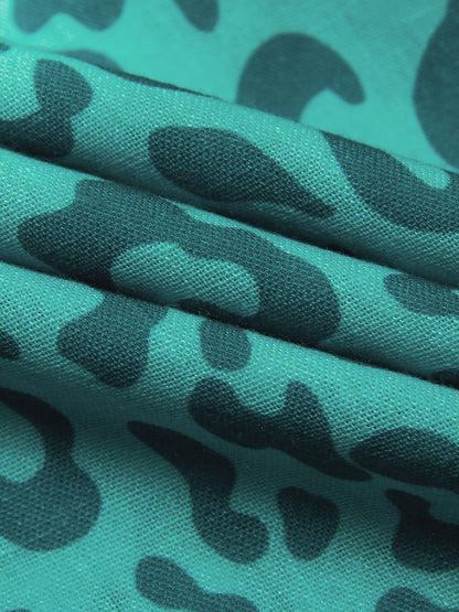 Shirt Maxi Dress Roll up Sequin Collar Leopard Print