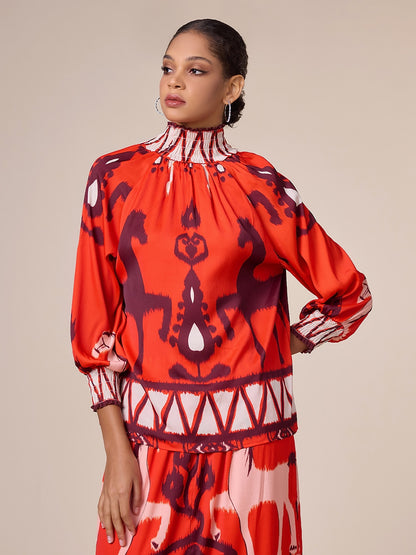 Chiffon Orange Bohemian Printing Turtle Blouse