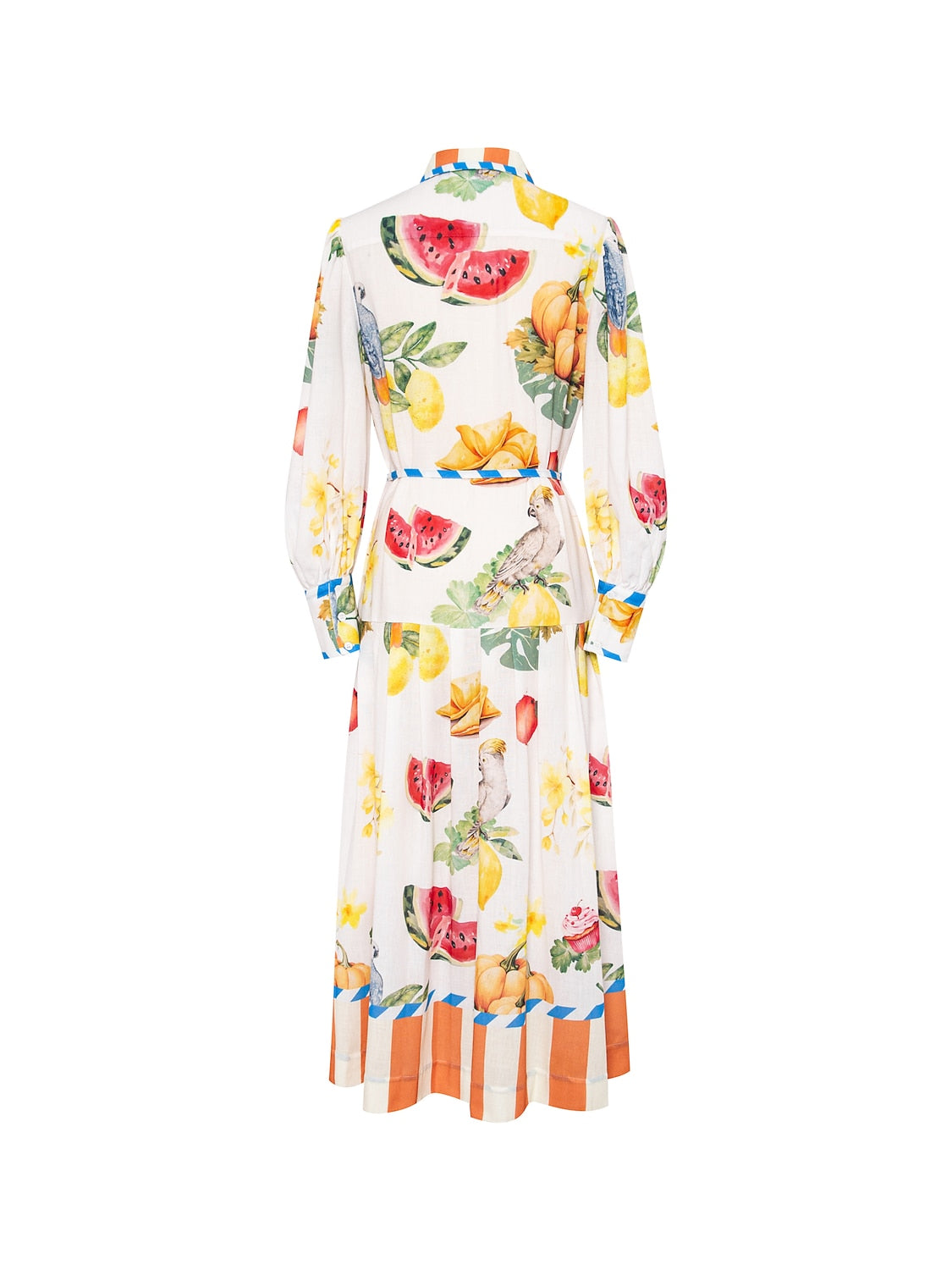 Print Stripe Fruit Midi Shirt Dress