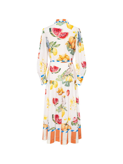 Print Stripe Fruit Midi Shirt Dress