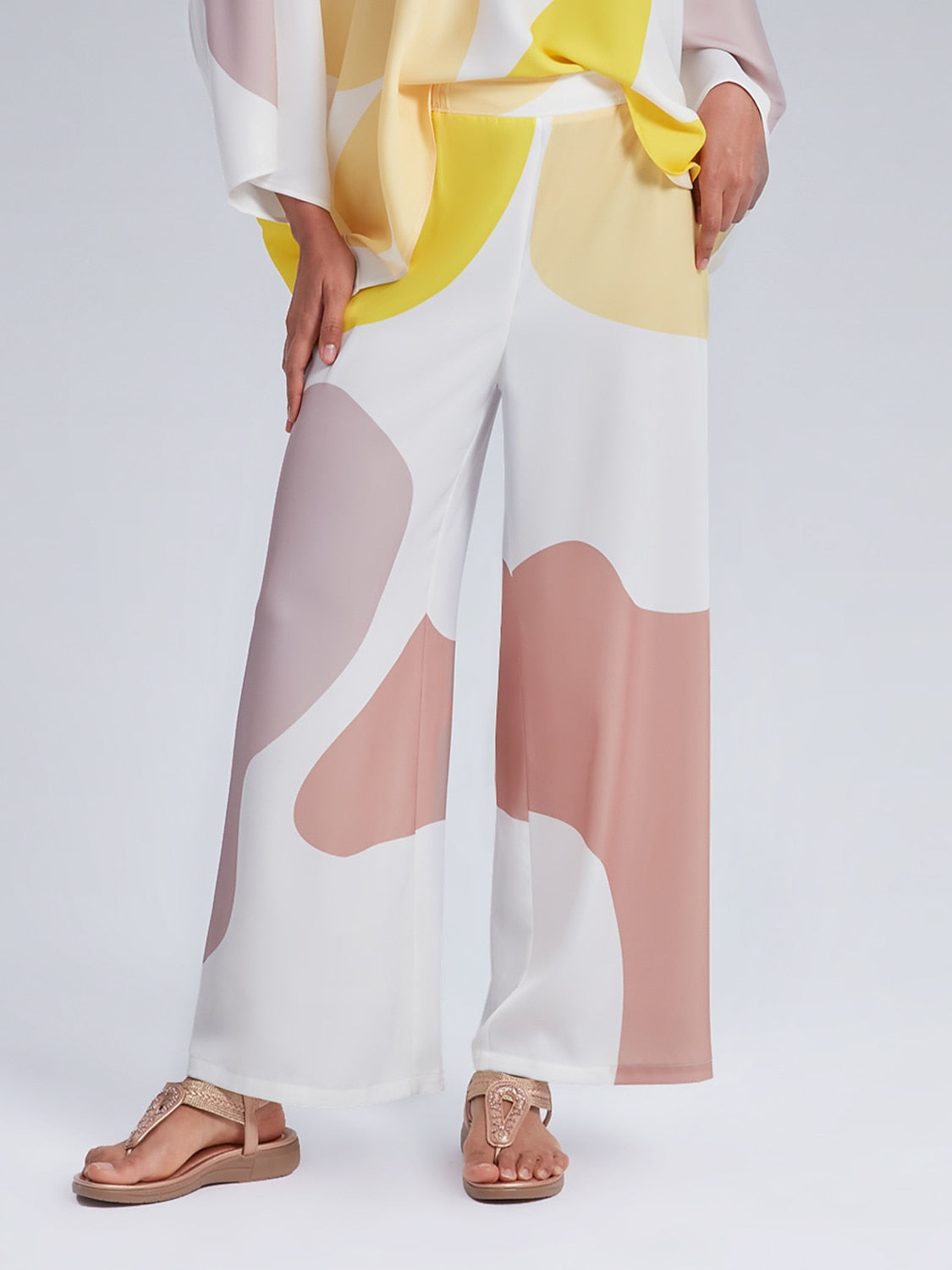 Loose Fit Elastic Waist Wide-Leg Pants Pocket