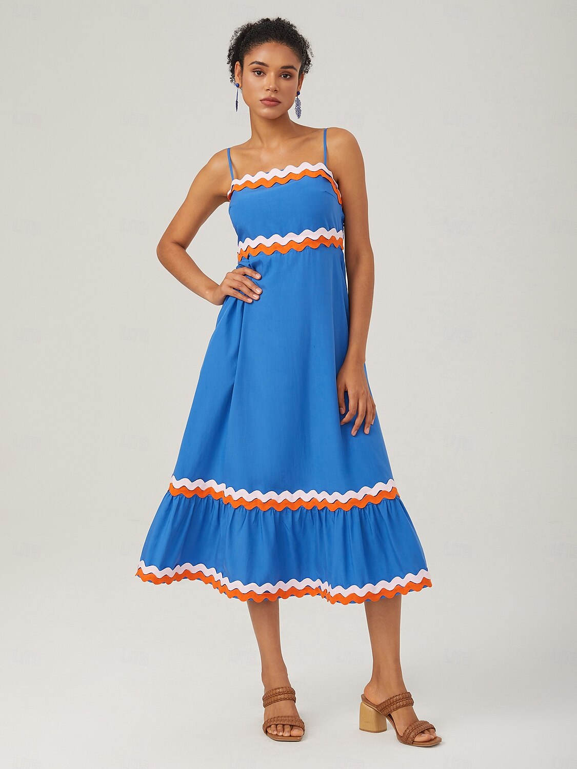 Tencel Color-Block Wave Hem Cami Dress