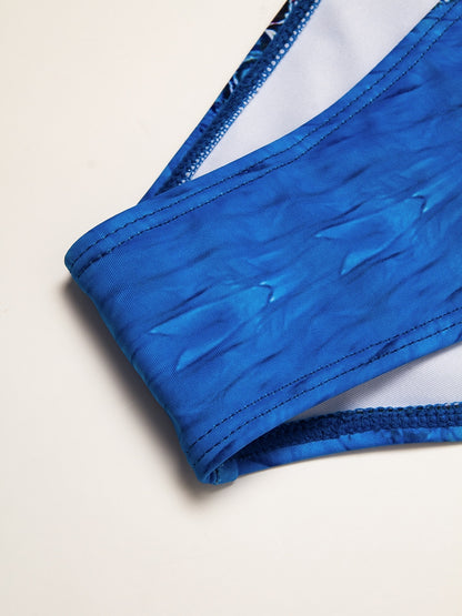 Vacation Feather Leopard Print High Stretch Fabric Tie Swimsuit