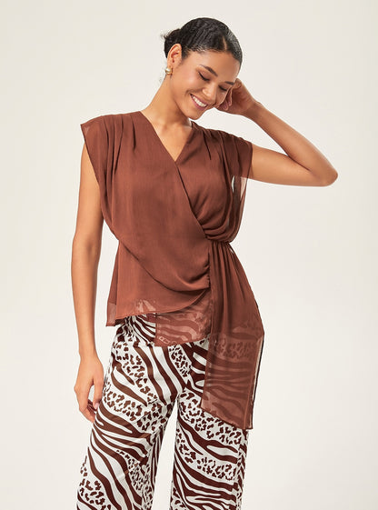 V-Neck Asymmetric Sleeveless Chiffon Top