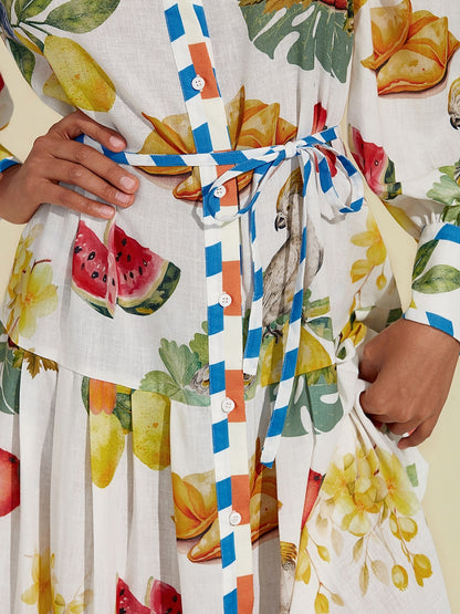 Print Stripe Fruit Midi Shirt Dress
