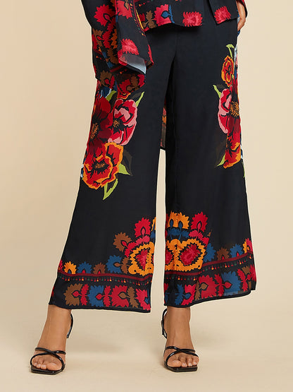 Pants Chiffon Floral Print Elasticated Waistband