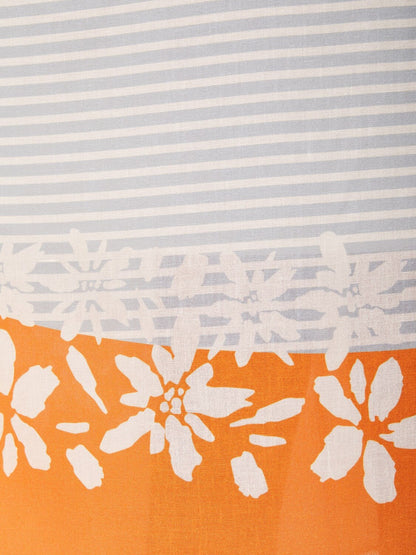 Linen-Like Striped Color Block A-Line Midi Dress