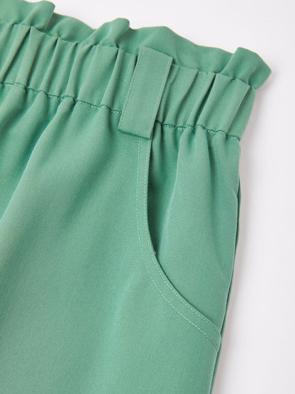 Solid Green Ruffled Ruched Shorts