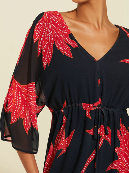 Print Dress Maxi Dress Black Flower/Plants Printing