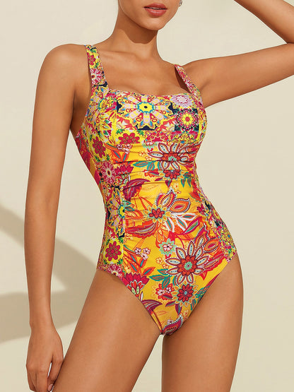 Removable Pad Shirred Boho Swimsuit