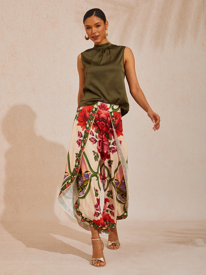 Vacation Stand Collar Sleeveless Satin Top