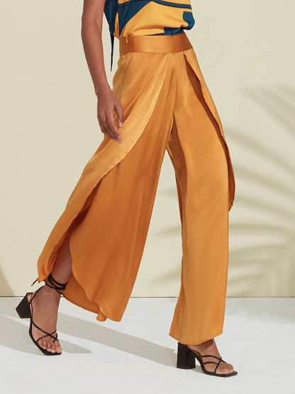 Satin Swing Ruffle Pants